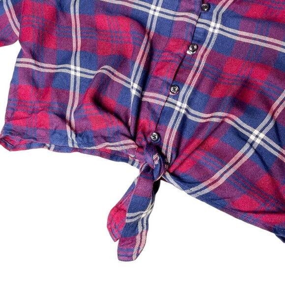 Anthropologie Rails Sloane Cropped Tie Front Plaid Shirt Flannel Blouse Button - Picture 4 of 7
